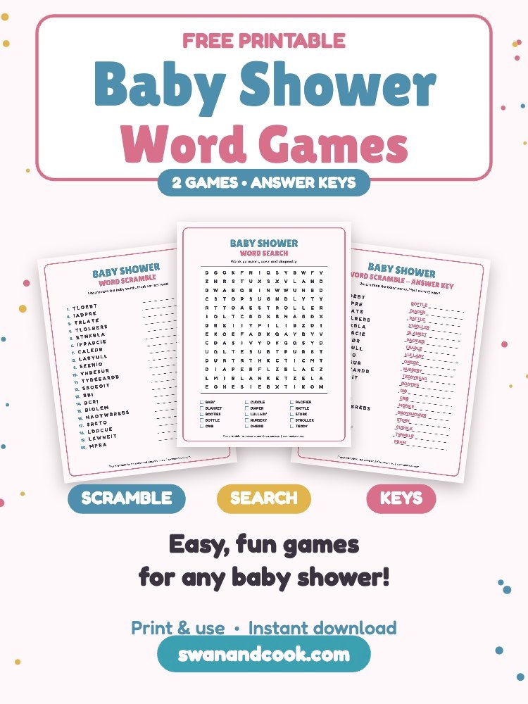 Free Printable Baby Shower Games: Word Scramble & Word Search
