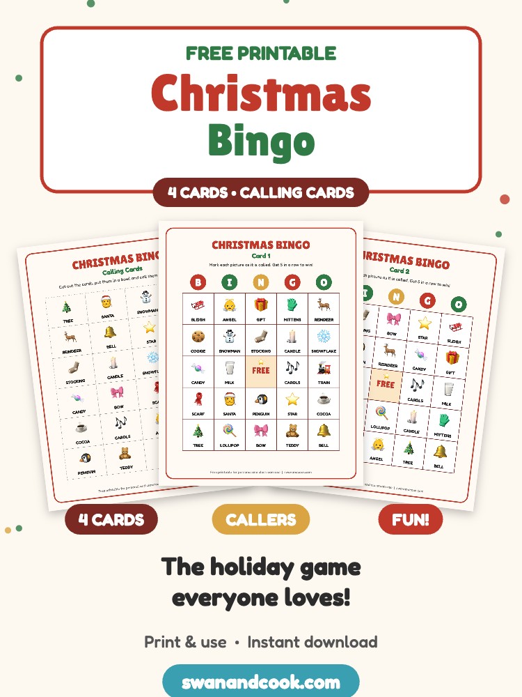 Free Printable Christmas Bingo (4 Cards + Calling Cards)
