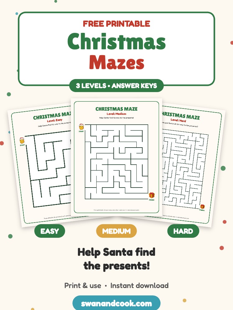 Free Printable Christmas Mazes (Easy, Medium & Hard)