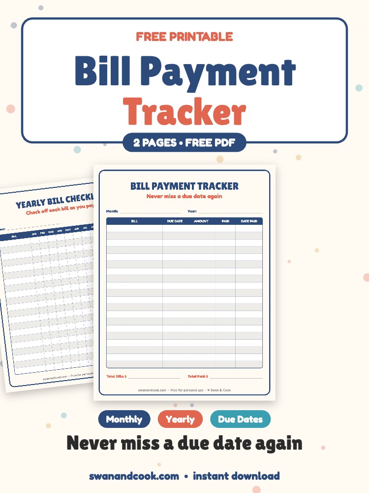 Free Printable Bill Payment Tracker (Monthly & Yearly)