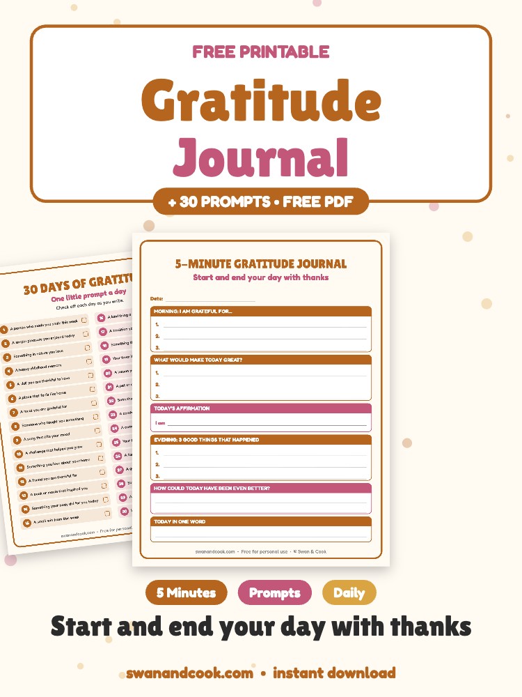 Free Printable 5-Minute Gratitude Journal (+ 30 Prompts)