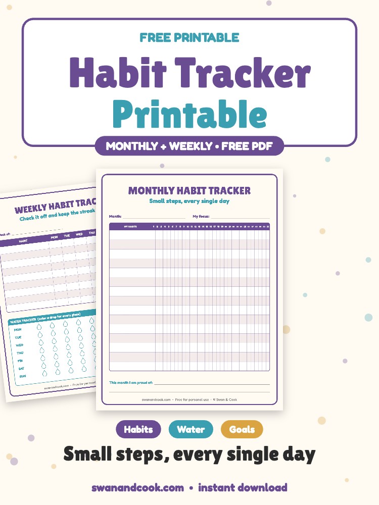 Free Printable Habit Tracker (Monthly & Weekly)