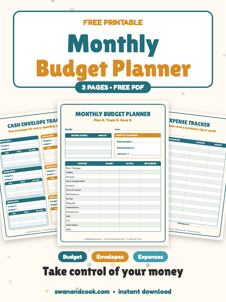 Free Printable Monthly Budget Planner (with Cash Envelope Tracker)