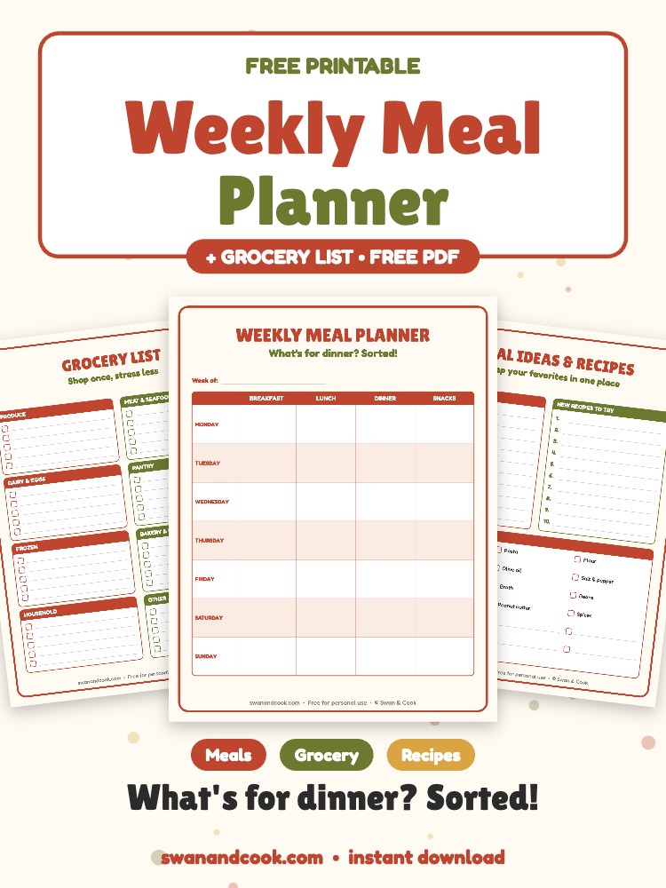 Free Printable Weekly Meal Planner (with Grocery List)