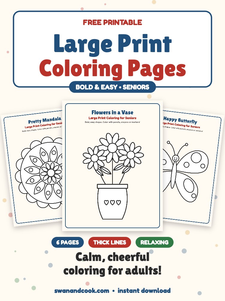 Free Large Print Coloring Pages for Seniors (6 Bold, Easy Designs)