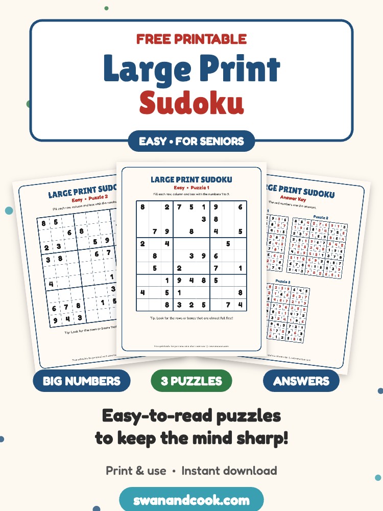 Free Large Print Sudoku for Seniors (3 Easy Puzzles)