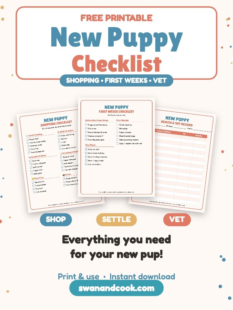 Free Printable New Puppy Checklist (Shopping List, First Weeks & Vet Record)