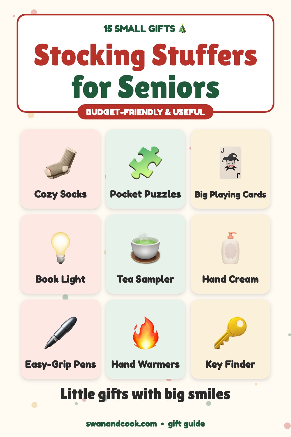 15 stocking stuffers for seniors small budget friendly Christmas gifts from Swan and Cook