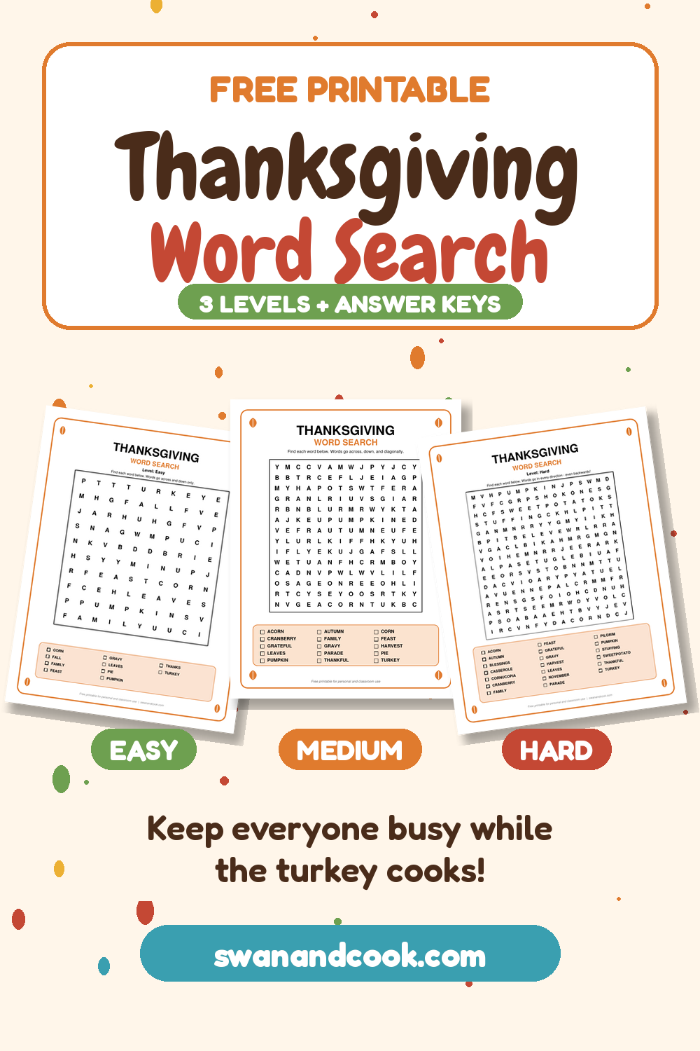 Free Printable Thanksgiving Word Search (Easy, Medium & Hard)